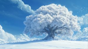 Preview wallpaper tree, clouds, snow, winter, white