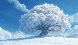 Preview wallpaper tree, clouds, snow, winter, white
