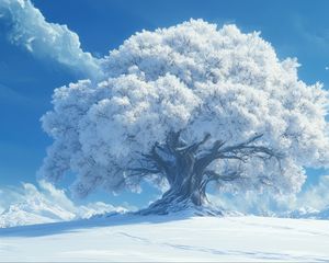 Preview wallpaper tree, clouds, snow, winter, white