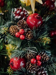 Preview wallpaper tree, cones, berries, new year, christmas