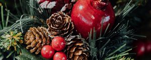 Preview wallpaper tree, cones, berries, new year, christmas