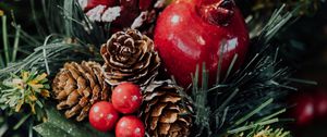 Preview wallpaper tree, cones, berries, new year, christmas