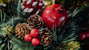 Preview wallpaper tree, cones, berries, new year, christmas