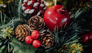 Preview wallpaper tree, cones, berries, new year, christmas