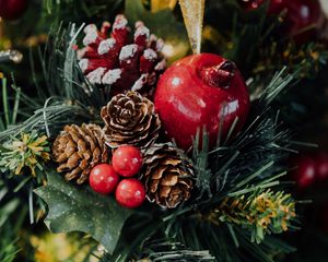 Preview wallpaper tree, cones, berries, new year, christmas