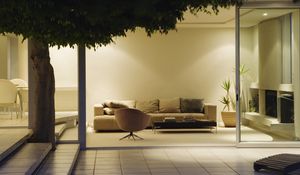 Preview wallpaper tree, couch, design, interior room, chair, leaves, tiles, pillows, plants, steps