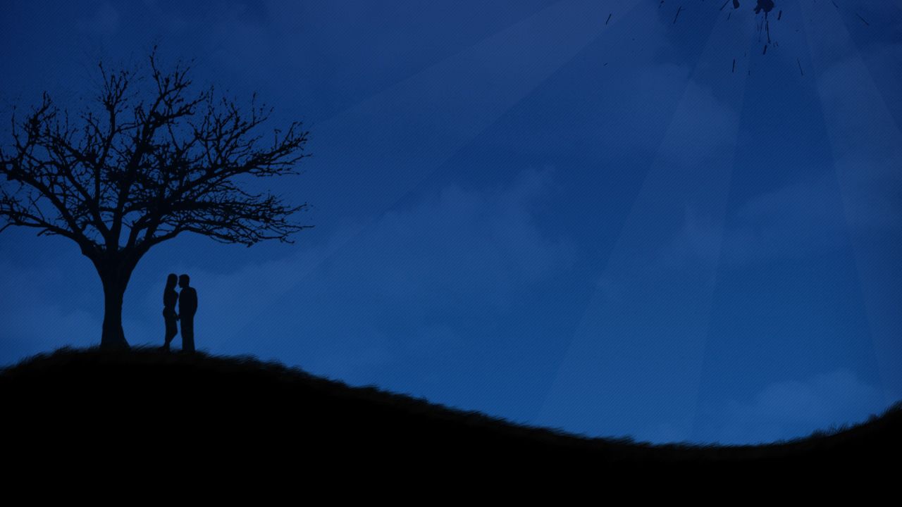 Wallpaper tree, couple, night, silhouette