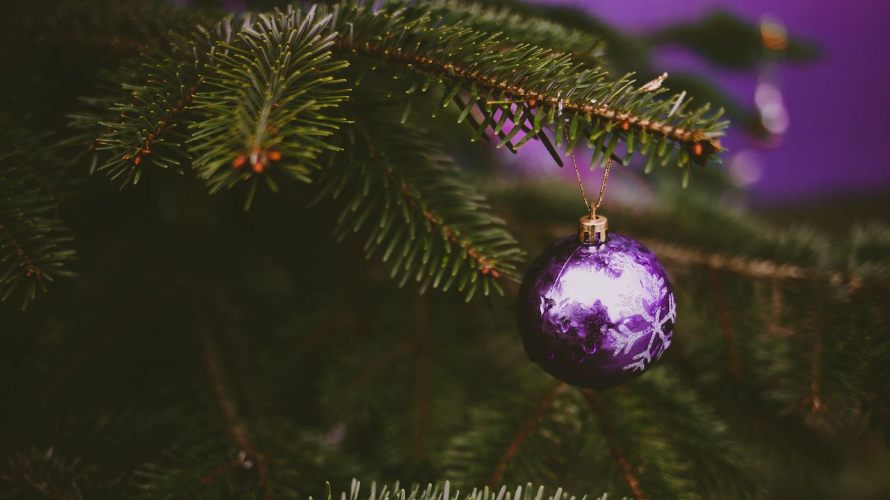 Wallpaper tree, decoration, ball, purple, holiday