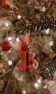 Preview wallpaper tree, decoration, bell, bow, new year, christmas