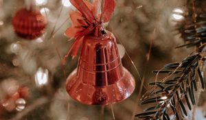 Preview wallpaper tree, decoration, bell, bow, new year, christmas