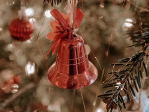 Preview wallpaper tree, decoration, bell, bow, new year, christmas