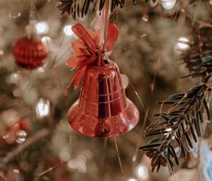 Preview wallpaper tree, decoration, bell, bow, new year, christmas