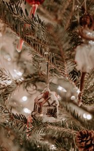 Preview wallpaper tree, decoration, house, garland, new year, christmas