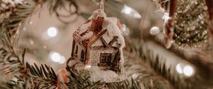 Preview wallpaper tree, decoration, house, garland, new year, christmas