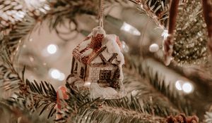 Preview wallpaper tree, decoration, house, garland, new year, christmas