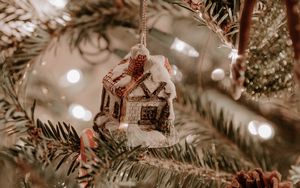 Preview wallpaper tree, decoration, house, garland, new year, christmas