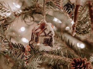 Preview wallpaper tree, decoration, house, garland, new year, christmas