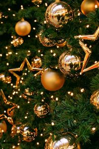 Preview wallpaper tree, decorations, balloons, stars, gold, new year, christmas, holiday
