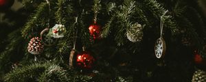 Preview wallpaper tree, decorations, balls, cones, new year, christmas