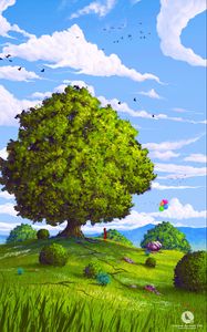 Preview wallpaper tree, field, balloons, summer, child