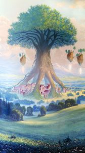 Preview wallpaper tree, field, hills, fantasy, art