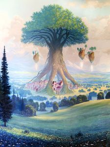Preview wallpaper tree, field, hills, fantasy, art