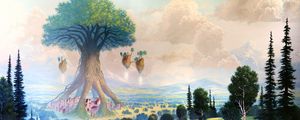 Preview wallpaper tree, field, hills, fantasy, art