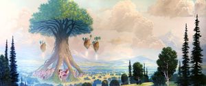 Preview wallpaper tree, field, hills, fantasy, art