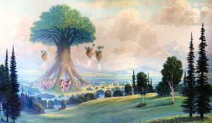 Preview wallpaper tree, field, hills, fantasy, art
