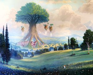 Preview wallpaper tree, field, hills, fantasy, art