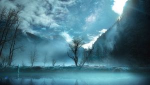 Preview wallpaper tree, fog, mountains, yosemite valley, usa