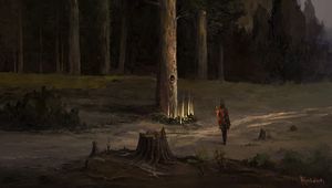 Preview wallpaper tree, forest, trail, glow, silhouette, art