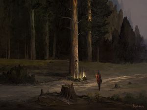 Preview wallpaper tree, forest, trail, glow, silhouette, art