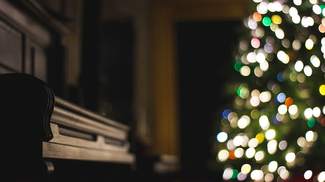 Wallpaper tree, garland, bokeh, lights, blur