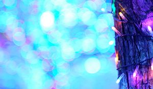 Preview wallpaper tree, garland, lights, bokeh, blur