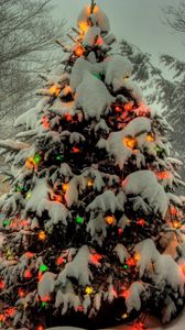 Preview wallpaper tree, garland, new year, christmas, trees, snow, winter, holiday