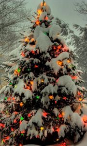 Preview wallpaper tree, garland, new year, christmas, trees, snow, winter, holiday