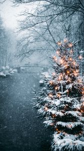 Preview wallpaper tree, garland, snow, winter, new year