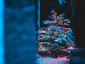 Preview wallpaper tree, garland, snow, new year, christmas