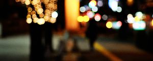 Preview wallpaper tree, garland, street, lights, bokeh, blur