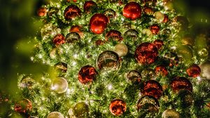 Preview wallpaper tree, garlands, balls, decoration, new year, christmas