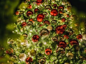 Preview wallpaper tree, garlands, balls, decoration, new year, christmas