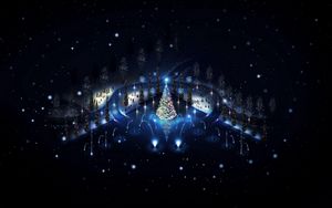 Preview wallpaper tree, garlands, holiday, fireworks, christmas, night