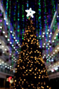 Preview wallpaper tree, garlands, lights, blur, new year, christmas