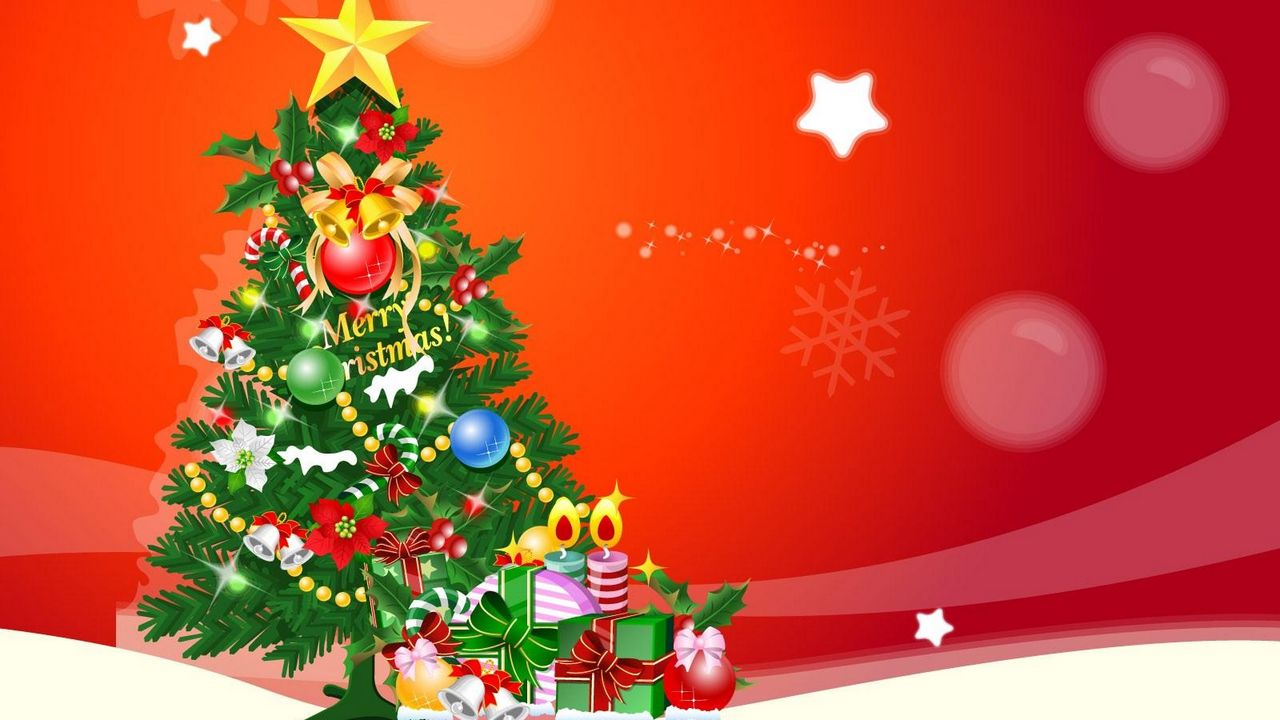 Wallpaper tree, gifts, star, snowflake, holiday, christmas