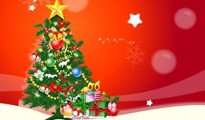 Preview wallpaper tree, gifts, star, snowflake, holiday, christmas