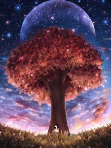 Preview wallpaper tree, girl, space, glare, art