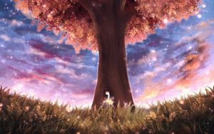 Preview wallpaper tree, girl, space, glare, art