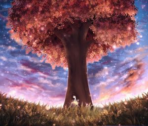 Preview wallpaper tree, girl, space, glare, art