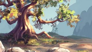 Preview wallpaper tree, grass, art, stones, branches